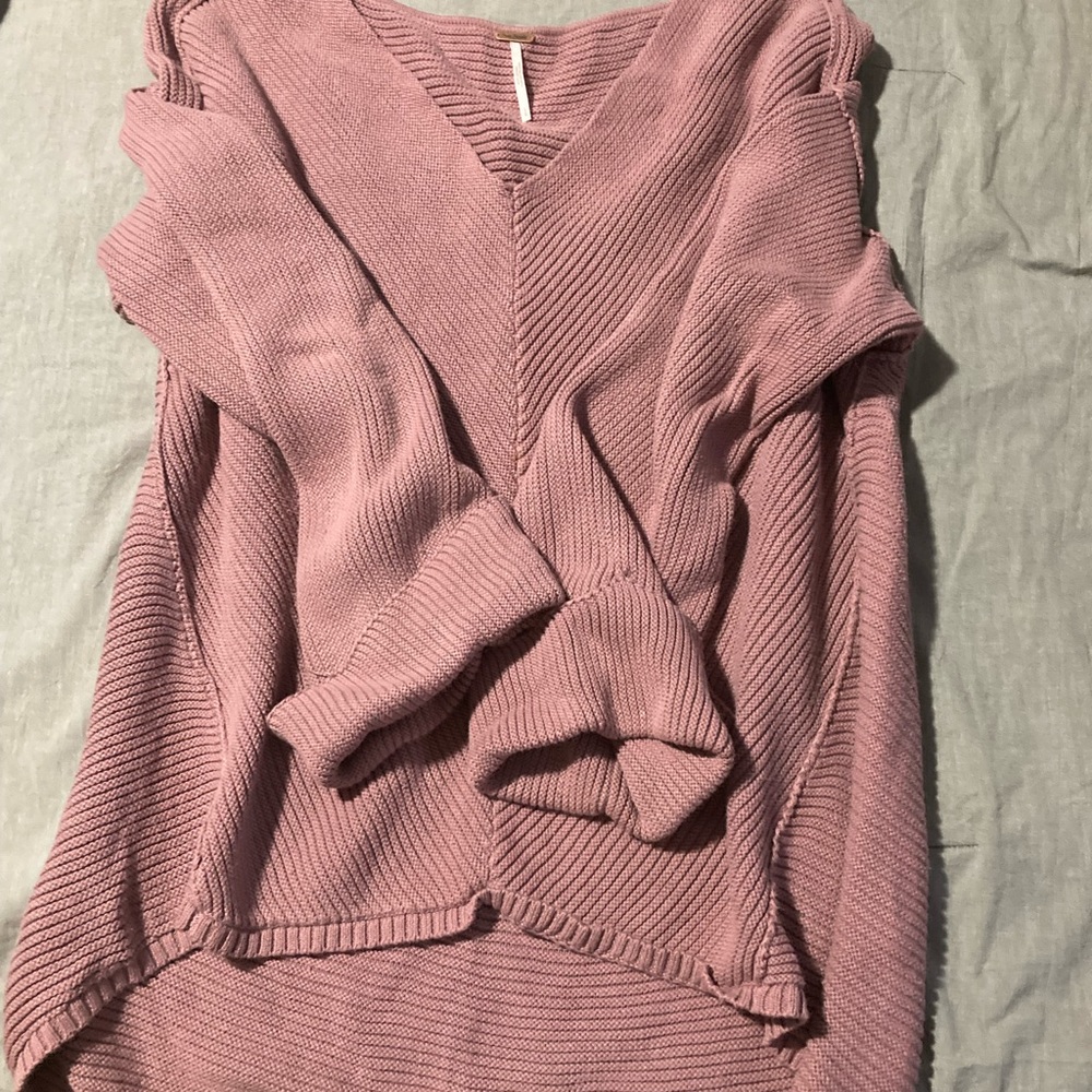 Free People Dusty Rose V-Neck Ribbed Sweater